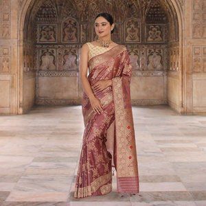 Chiniya Silk Upada Saree with Jaal work - Wine